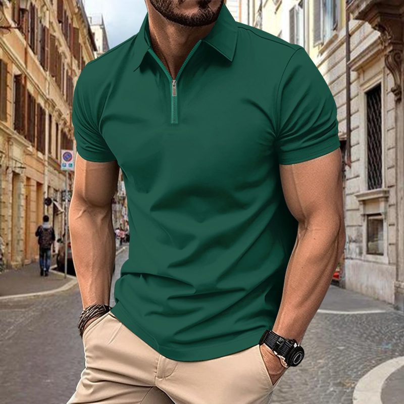 Zipper And Lapel Top Polo Shirt Men - Afbeelding 3