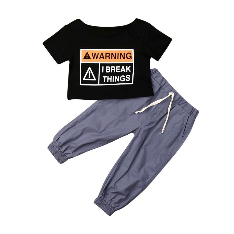 Letter Printed Short Sleeve Tethered Pants Kids Set - Afbeelding 5