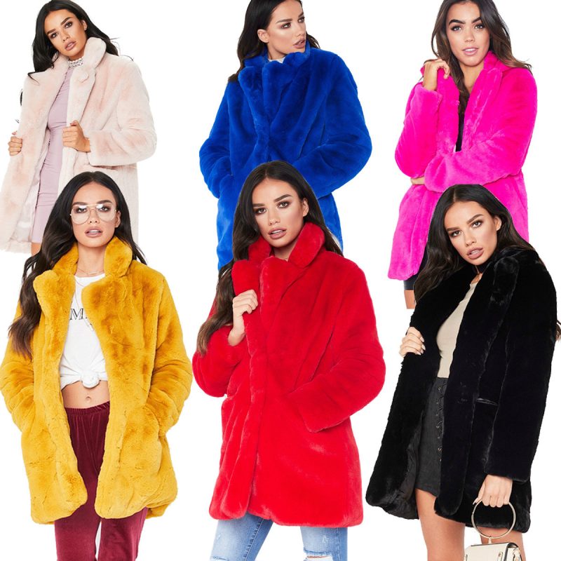 Faux Fur Coat Women Long Sleeve Warm Thick Wave Jackets Plus Size Coat Winter Black Yellow Rose Red Fur Coats Autumn - Afbeelding 2