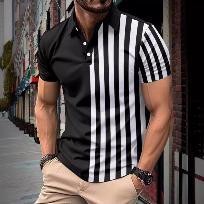 Striped Printing Lapel Polo Shirt Men - Afbeelding 4