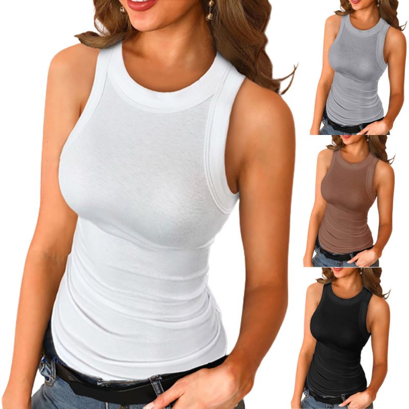 Basic Shirt Round Neck Sleeveless Tops Camisole Women Casual Sport Vest Summer