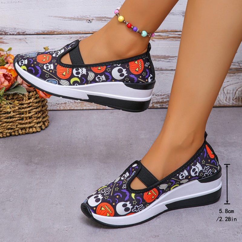 Halloween Pumpkin Ghost Print Flat Shoes Casual Thick-soled Round Toe Casual Shoes For Women - Afbeelding 3