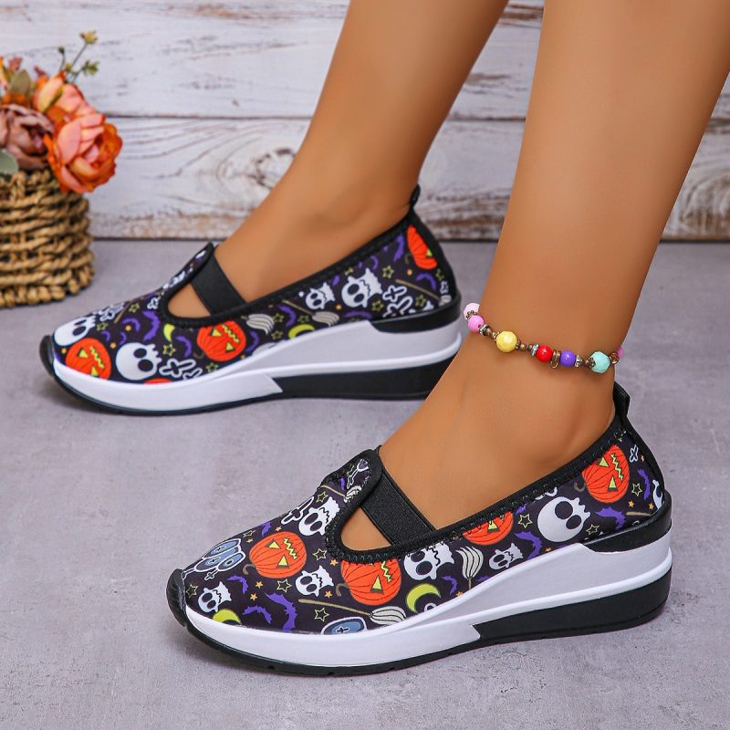 Halloween Pumpkin Ghost Print Flat Shoes Casual Thick-soled Round Toe Casual Shoes For Women - Afbeelding 4