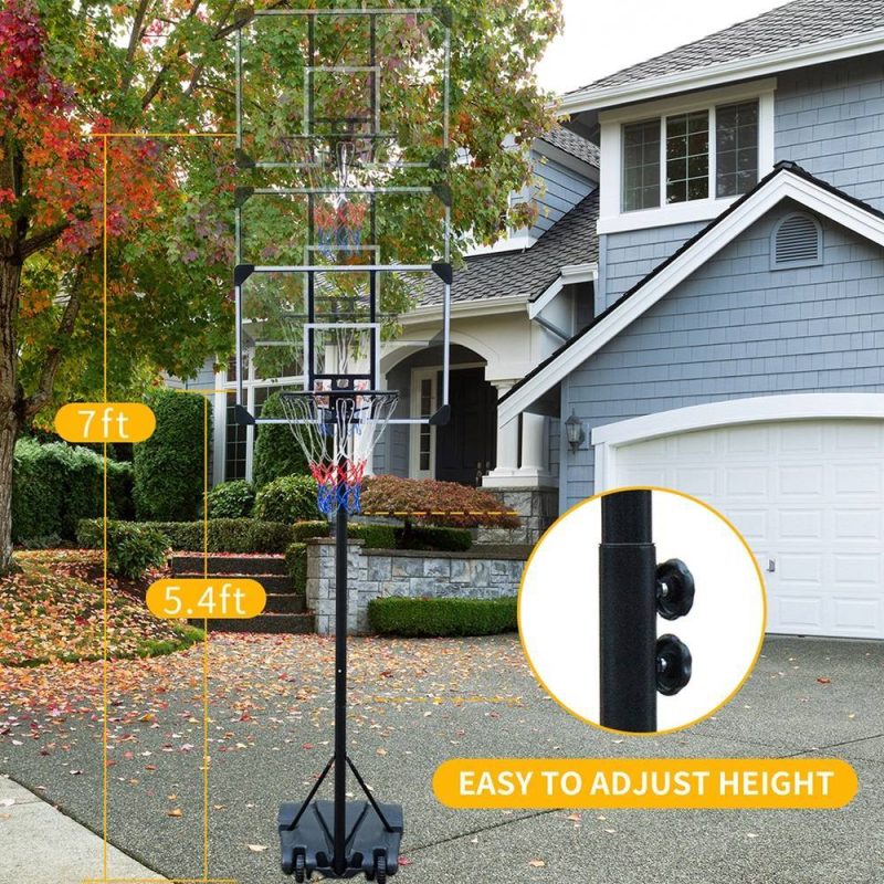 Portable Basketball Hoop Stand W Wheels 5.4ft  7ft For Indoor Outdoor Basketball - Afbeelding 5