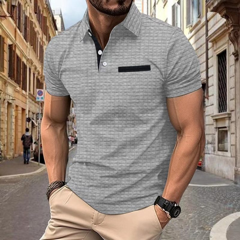 Button Jacquard Plaid Men's Sports Polo Shirt Men - Afbeelding 6