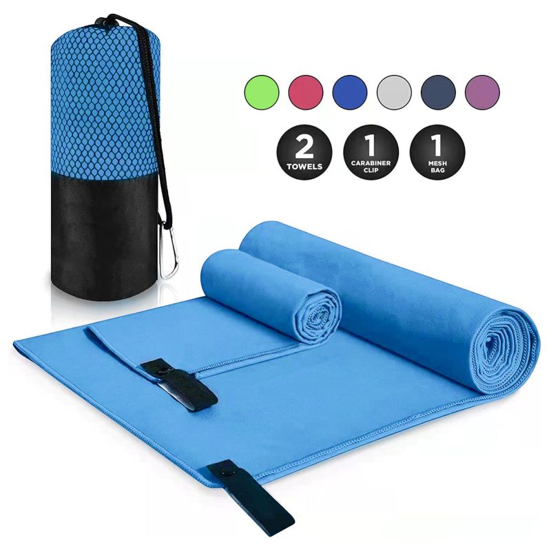 Microfiber Travel Towels Assorted Size Quick Dry Sweat Absorption Widely Used Bath Towel for Gym Sports Outdoor Sky Blue