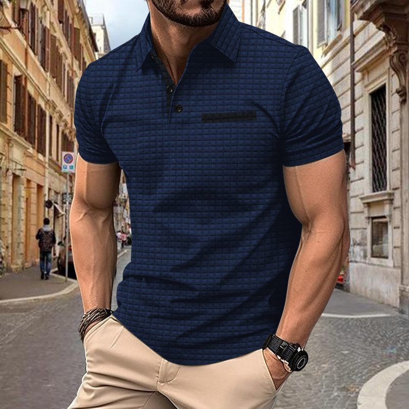 Button Jacquard Plaid Men's Sports Polo Shirt Men - Afbeelding 4