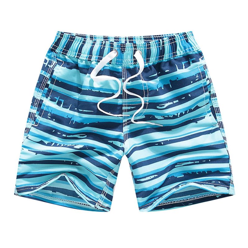 Kids Swim Short Pants Printed with 3 Pocket Drawstring Quick Dry Printed Elastic Beach Swim Shorts Sky Blue 5‑6 Years Old