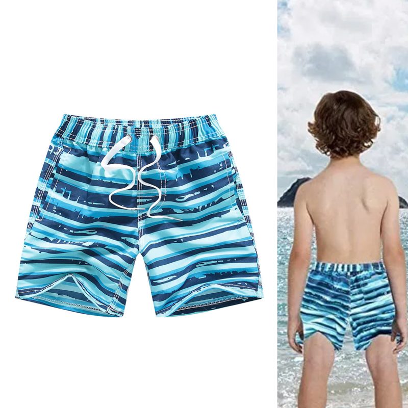 Kids Swim Short Pants Printed with 3 Pocket Drawstring Quick Dry Printed Elastic Beach Swim Shorts Sky Blue 5‑6 Years Old - Afbeelding 6