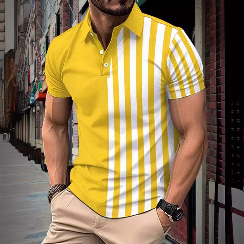 Striped Printing Lapel Polo Shirt Men - Afbeelding 3