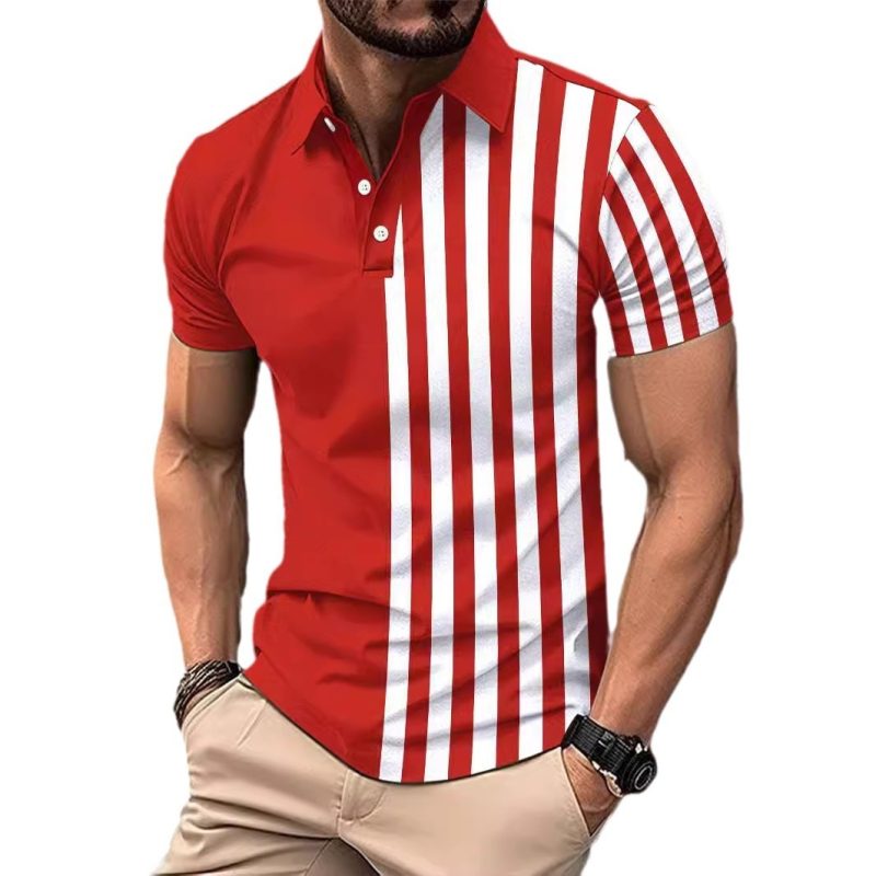 Striped Printing Lapel Polo Shirt Men - Afbeelding 5