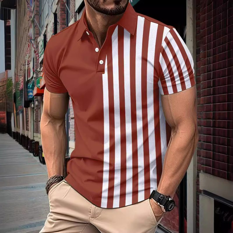 Striped Printing Lapel Polo Shirt Men - Afbeelding 2