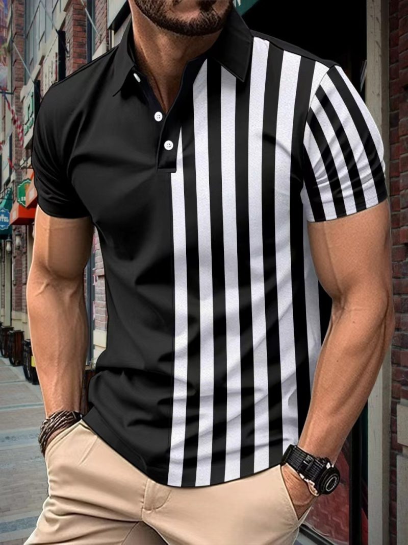 Striped Printing Lapel Polo Shirt Men - Afbeelding 6