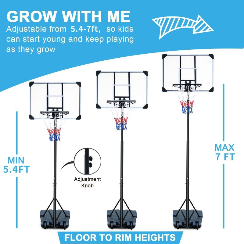 Portable Basketball Hoop Stand W Wheels 5.4ft  7ft For Indoor Outdoor Basketball - Afbeelding 2