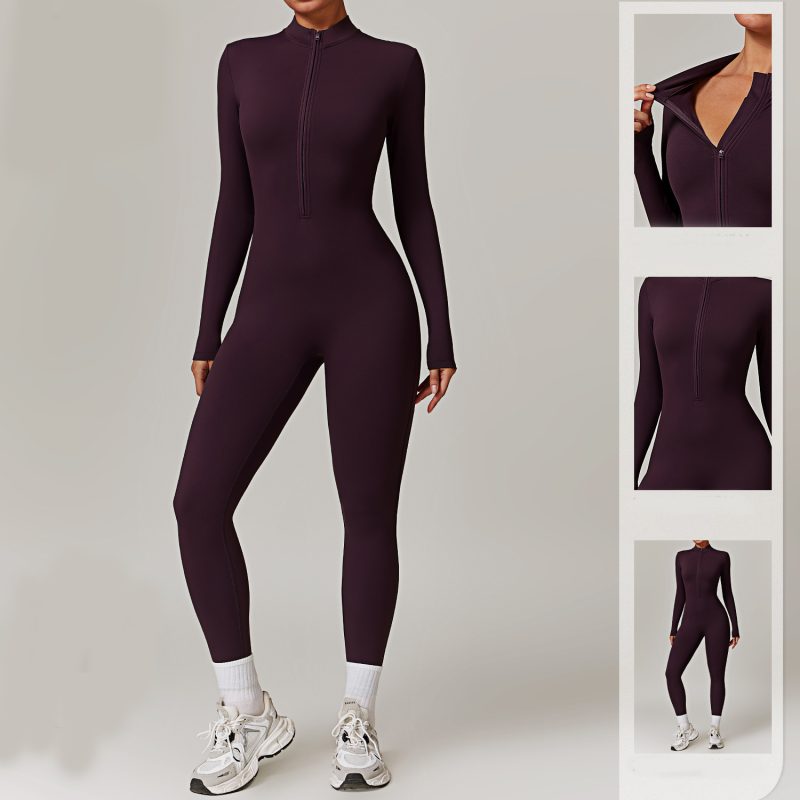 Warm Zipper Long-sleeved Jumpsuit Yoga Fitness Sports Pants Breathable Bodysuit Women's Clothing - Afbeelding 4