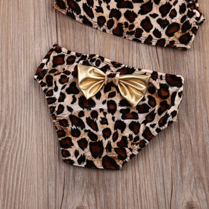 Hot Kids Baby Girls Pcs Swimwear Leopard Print One Shoulder - Afbeelding 3