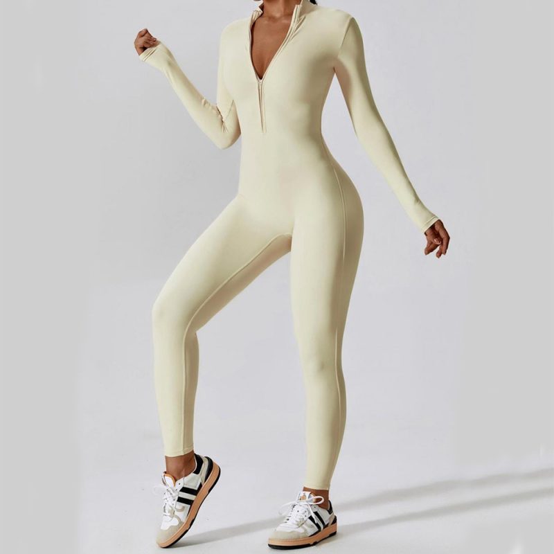 Zipper Long Sleeve Jumpsuit Yoga Fitness Training Pants Tight Hip Seamless Sports Jumpsuit For Women Clothing - Afbeelding 3