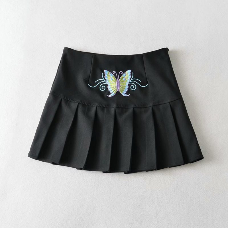 College Style Women's Embroidery Butterfly Short Pleated Skirt Skirt Skirt - Afbeelding 5