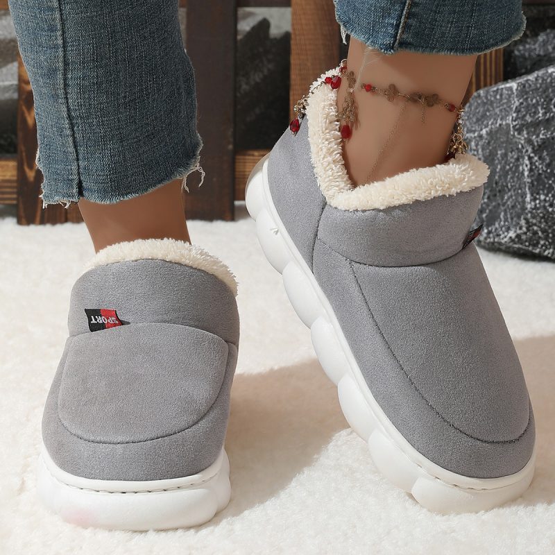 Winter Plush Cotton Shoes Women Men Warm Suede House Shoes For Parents Solid Color Thick-soled Garden Shoes Outdoor - Afbeelding 2