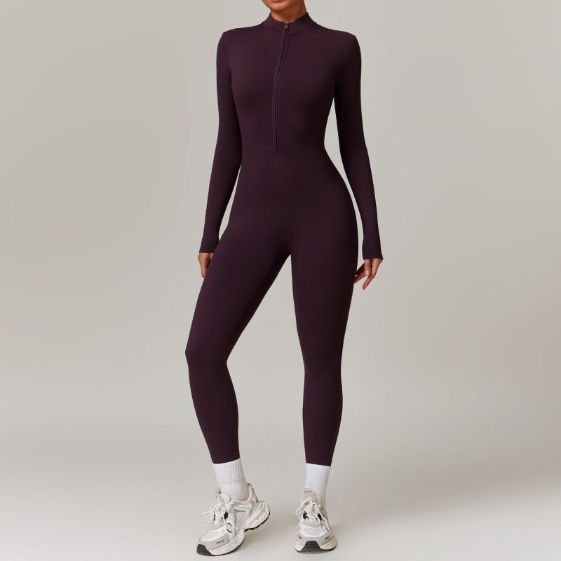 Warm Zipper Long-sleeved Jumpsuit Yoga Fitness Sports Pants Breathable Bodysuit Women's Clothing - Afbeelding 9