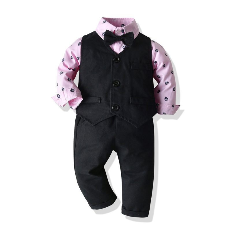 Top and Top Boys Gentleman Clothing Set Cotton Long Sleeve Bowtie Shirt+Waistcoat+Pants 3Pcs Suit Kids Boy Casual Clothes Set - Afbeelding 3