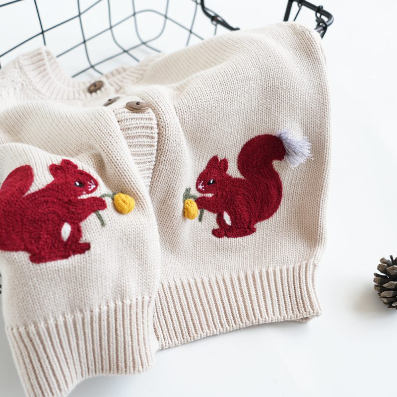 Knitwear Kids' Sweater Cotton Thread Clothing Squirrel Embroidery - Afbeelding 2