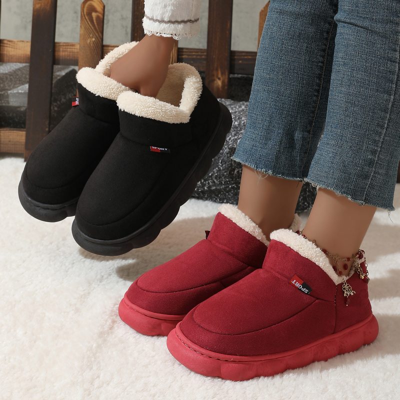 Winter Plush Cotton Shoes Women Men Warm Suede House Shoes For Parents Solid Color Thick-soled Garden Shoes Outdoor - Afbeelding 4