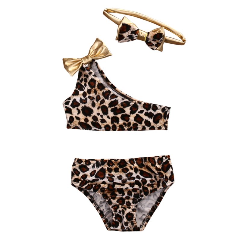 Kids Baby Girls Swimwear Leopard Print One Shoulder - Afbeelding 7