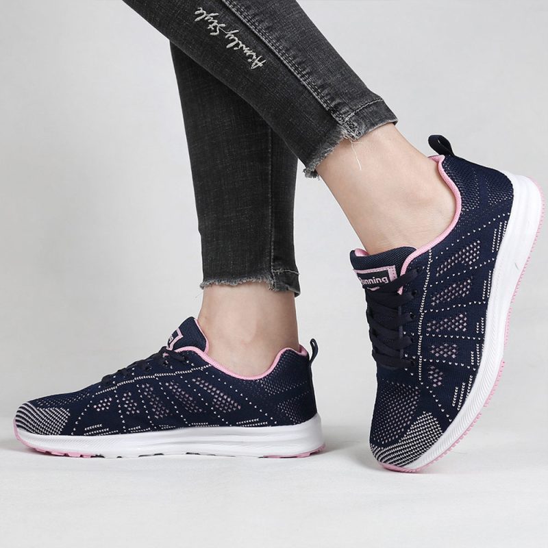 Black White Sneakers Women Lace Up Running Walking Shoes - Afbeelding 2