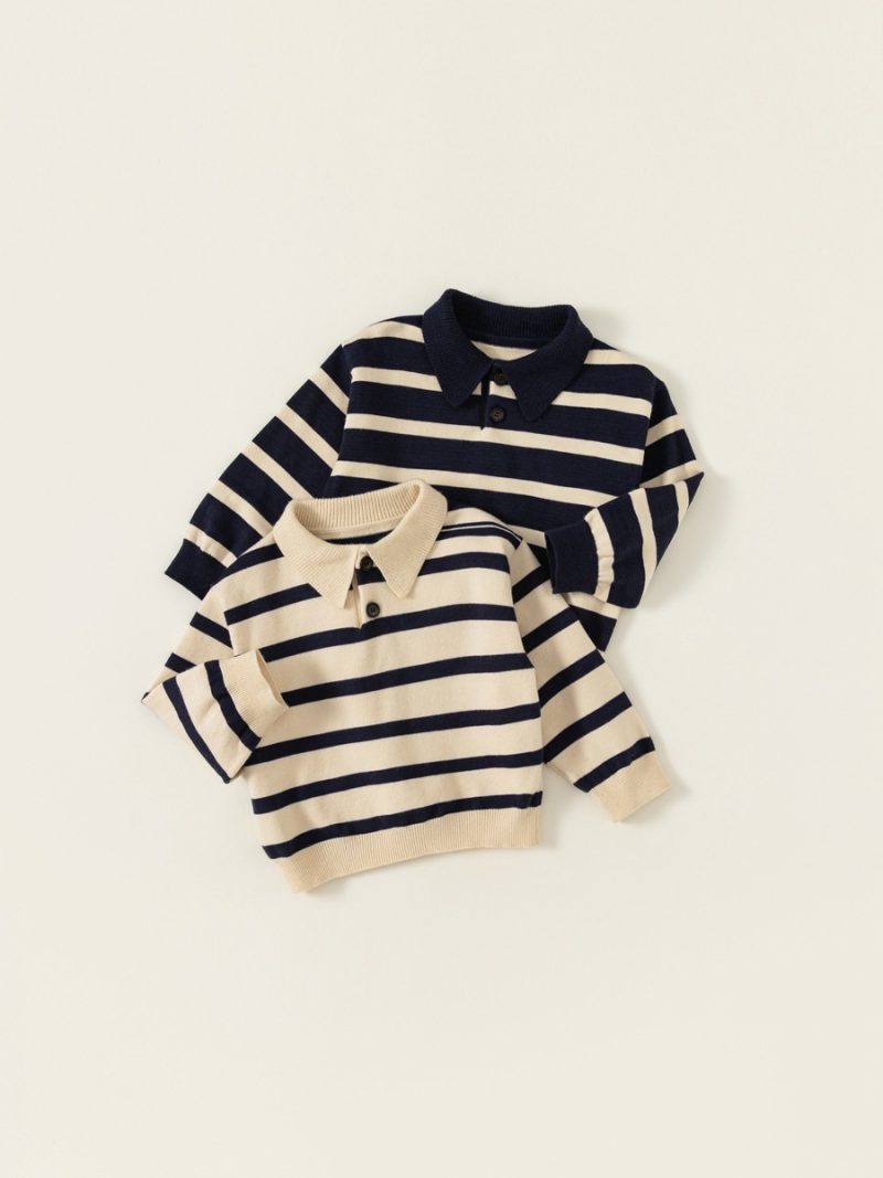 Kids' Sweater Polo Stripe Top Pullover Shirt - Afbeelding 4