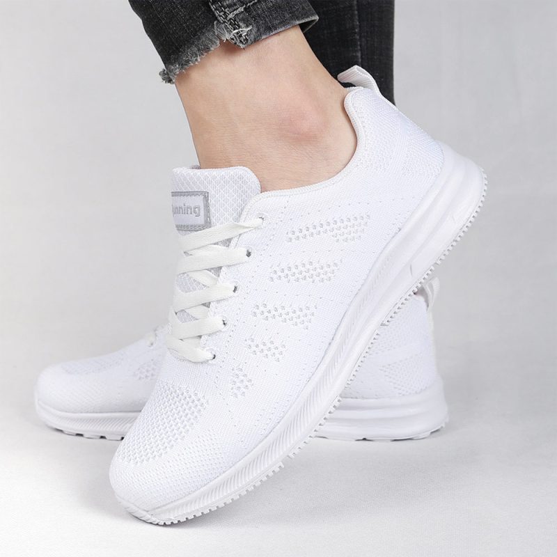 Black White Sneakers Women Lace Up Running Walking Shoes - Afbeelding 7